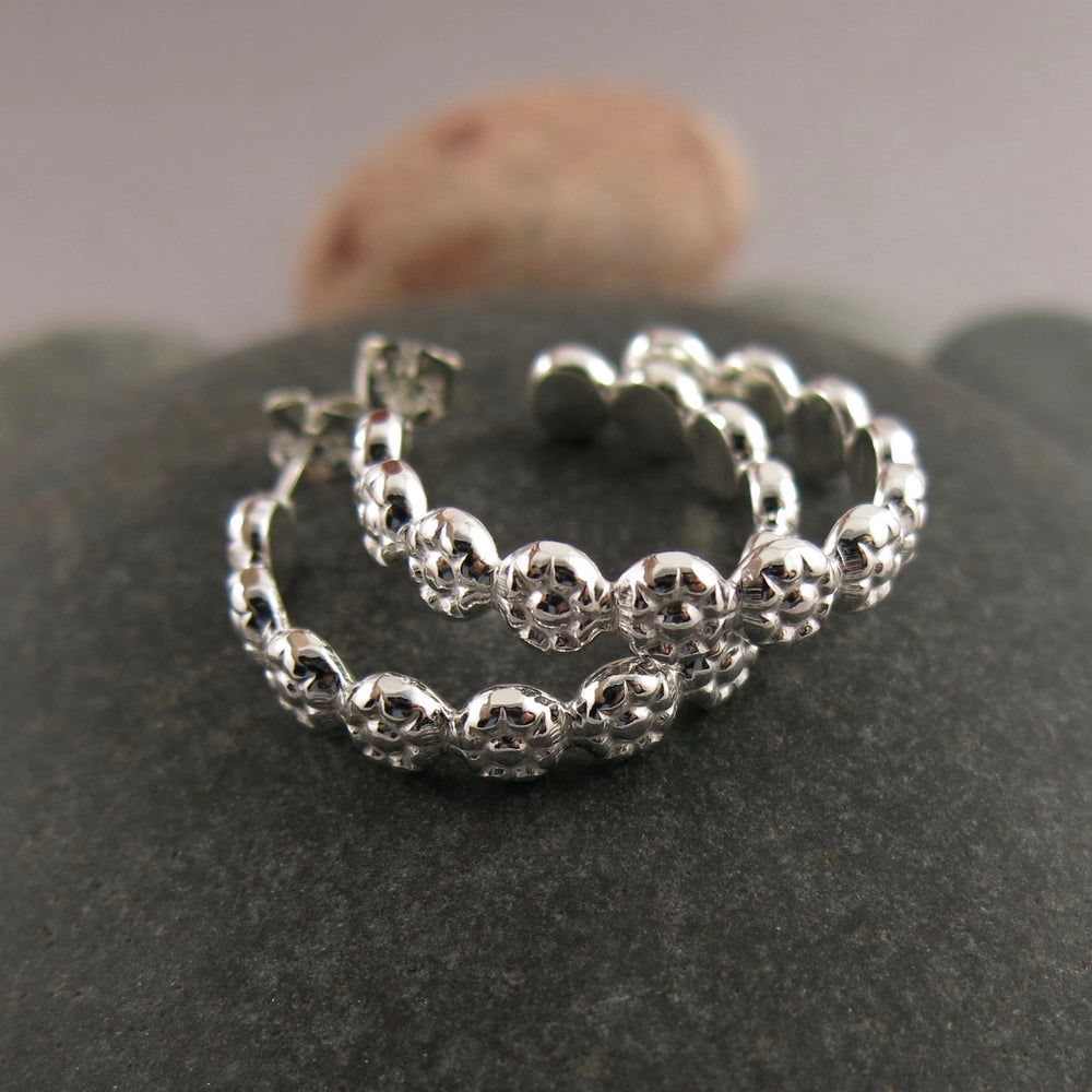 Berry hoops: sterling silver open hoop stud earrings by Mikel Grant Jewellery. Artisan made.