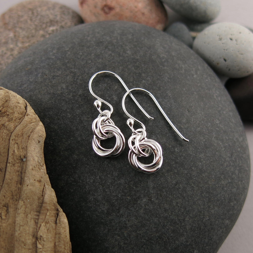 Silver love knot trio earrings by Mikel Grant Jewellery. Timeless love knot earrings