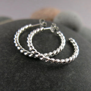 Open Hoop Stud Earrings • Sterling Silver Twisted Hoops