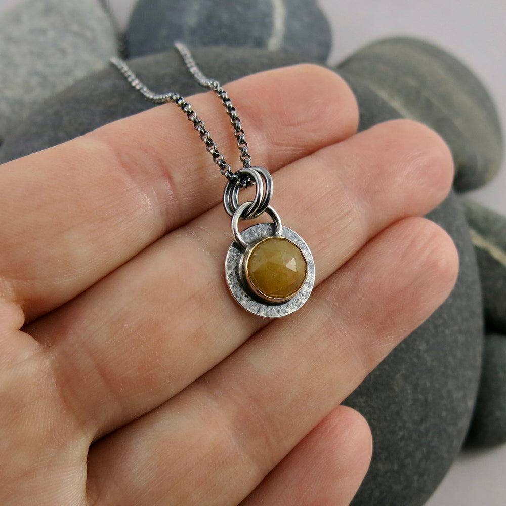 Sunshine Yellow Sapphire Gem Drop Necklace in Silver and Gold by Mikel Grant Jewellery.