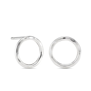 Silver open circle studs by Mikel Grant Jewellery. Hammer textured silver circle studs.