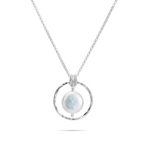 White coin pearl necklace in sterling silver by Mikel Grant Jewellery.