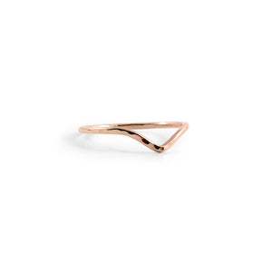 Rose gold chevron stacking ring by Mikel Grant Jewellery. Artisan made hammer textured rose gold filled V ring.