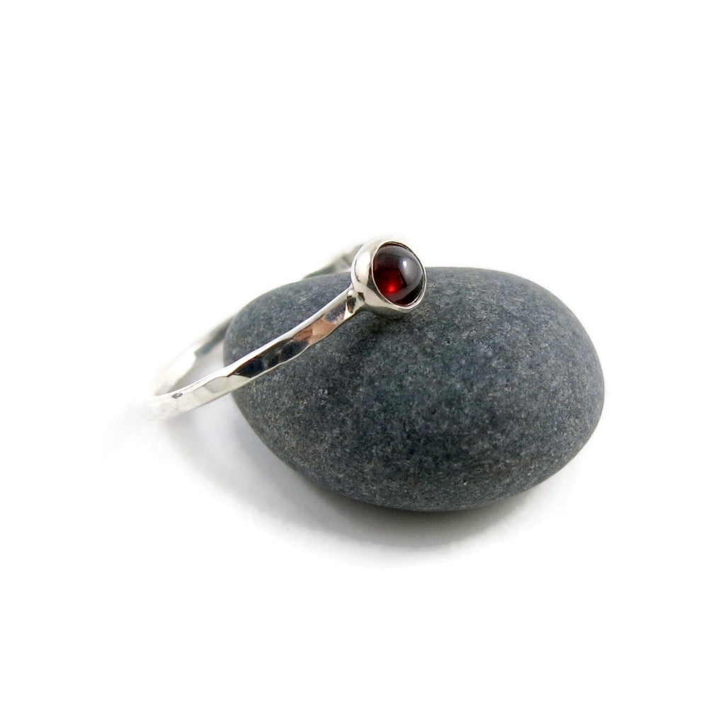 Gemstone Stacking Rings • Sterling Silver & Garnet Size 9 • Sample Sale